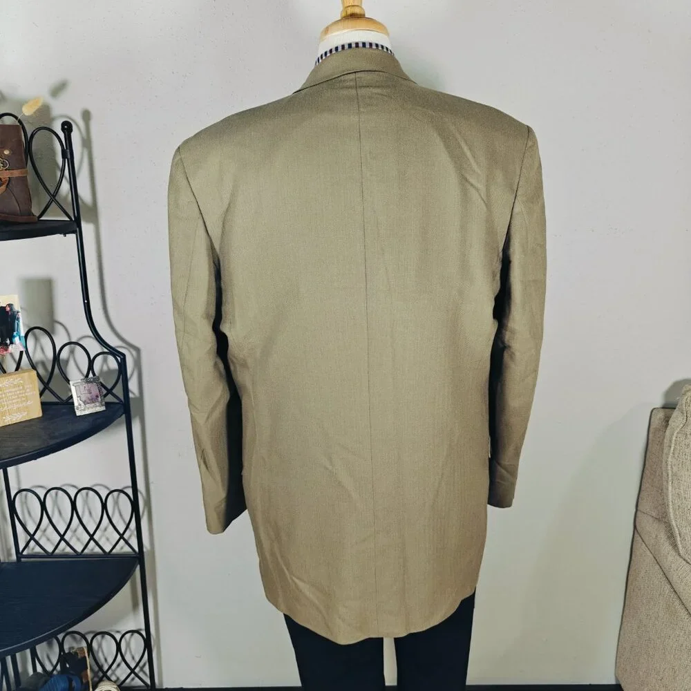 Nautica Lord Taylor Men's Sport Coat‎ Blazer Brown Herringbone Silk Wool Sz 44L